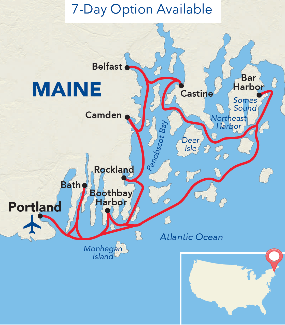Maine Coast And Harbors Cruise Itinerary Map 