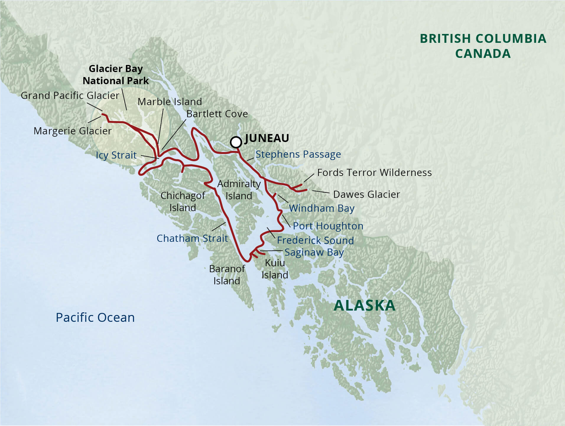 alaska glacier cruise map